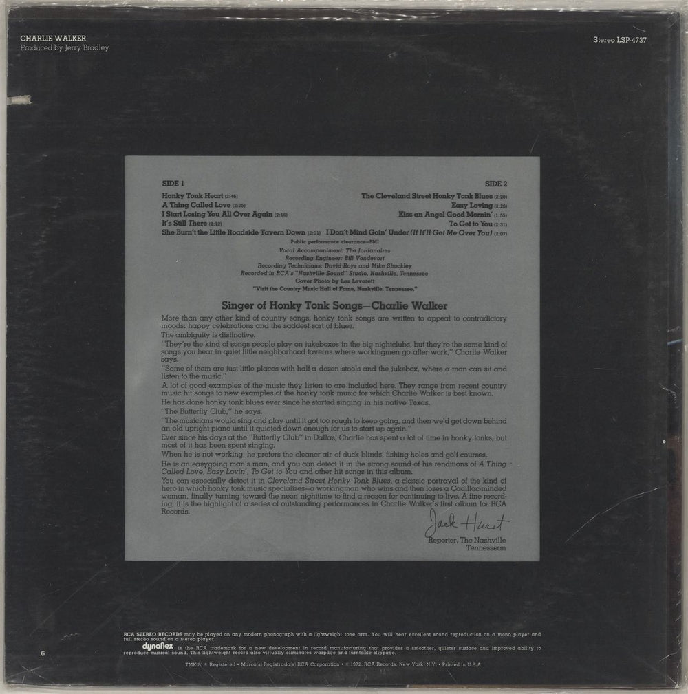 Charlie Walker I Don't Mind Goin' Under (If It'll Get Me Over You) US vinyl LP album (LP record)