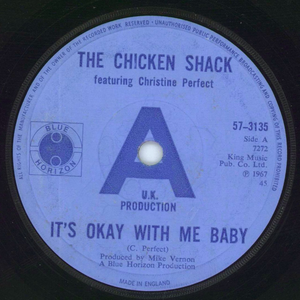 Chicken Shack It's Okay With Me Baby - 'A' label UK 7" vinyl single (7 inch record / 45) CHS07IT808105