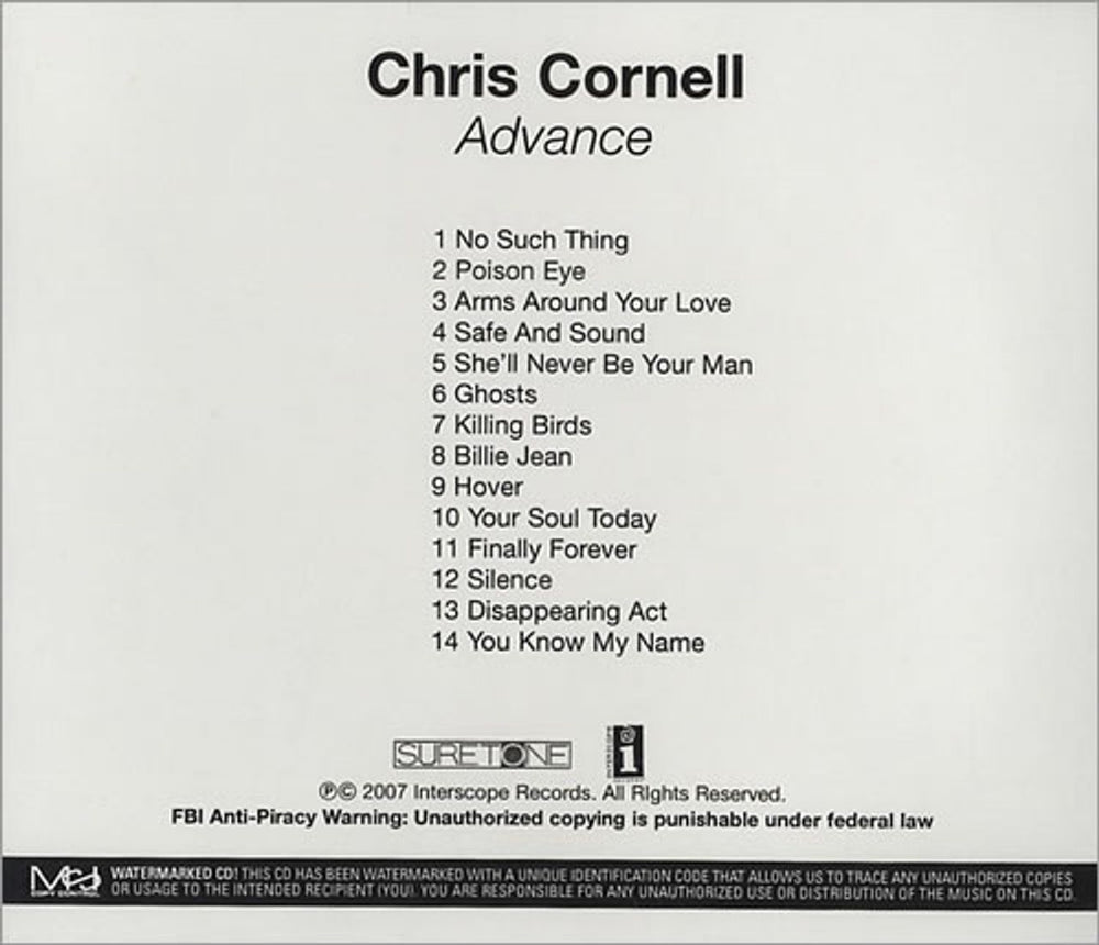 Chris Cornell Carry On US Promo CD-R acetate CD-R ACETATE