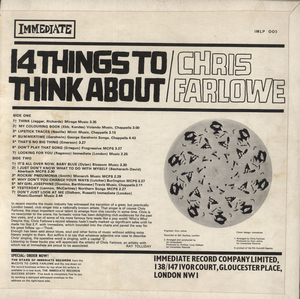 Chris Farlowe 14 Things To Think About UK vinyl LP album (LP record)