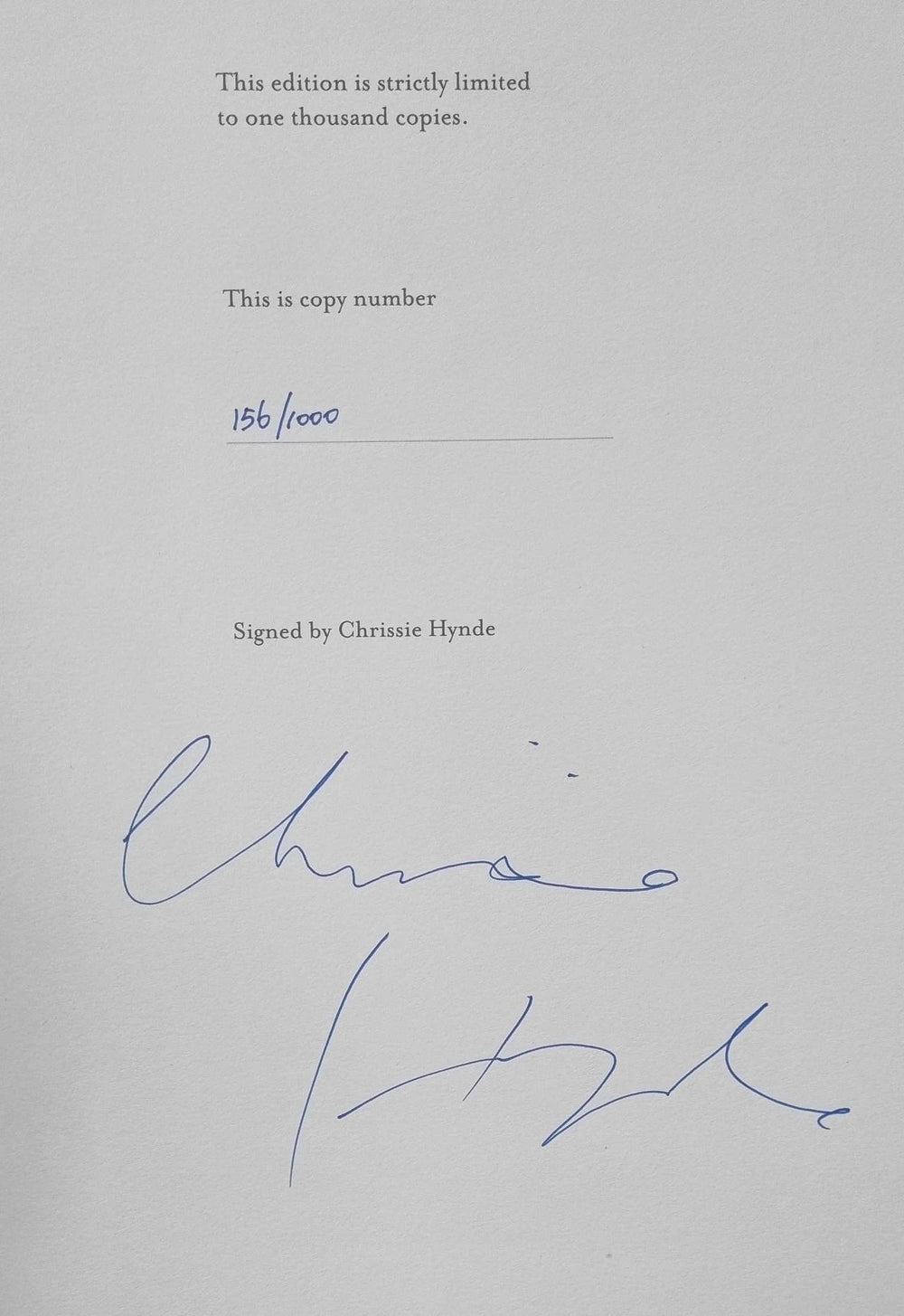 Chrissie Hynde Adding The Blue - Autographed UK book Deleted