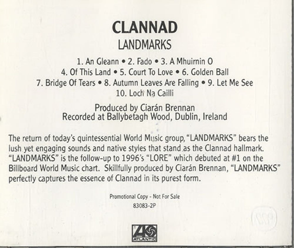 Clannad Landmarks US Promo CD album (CDLP) CLNCDLA113699