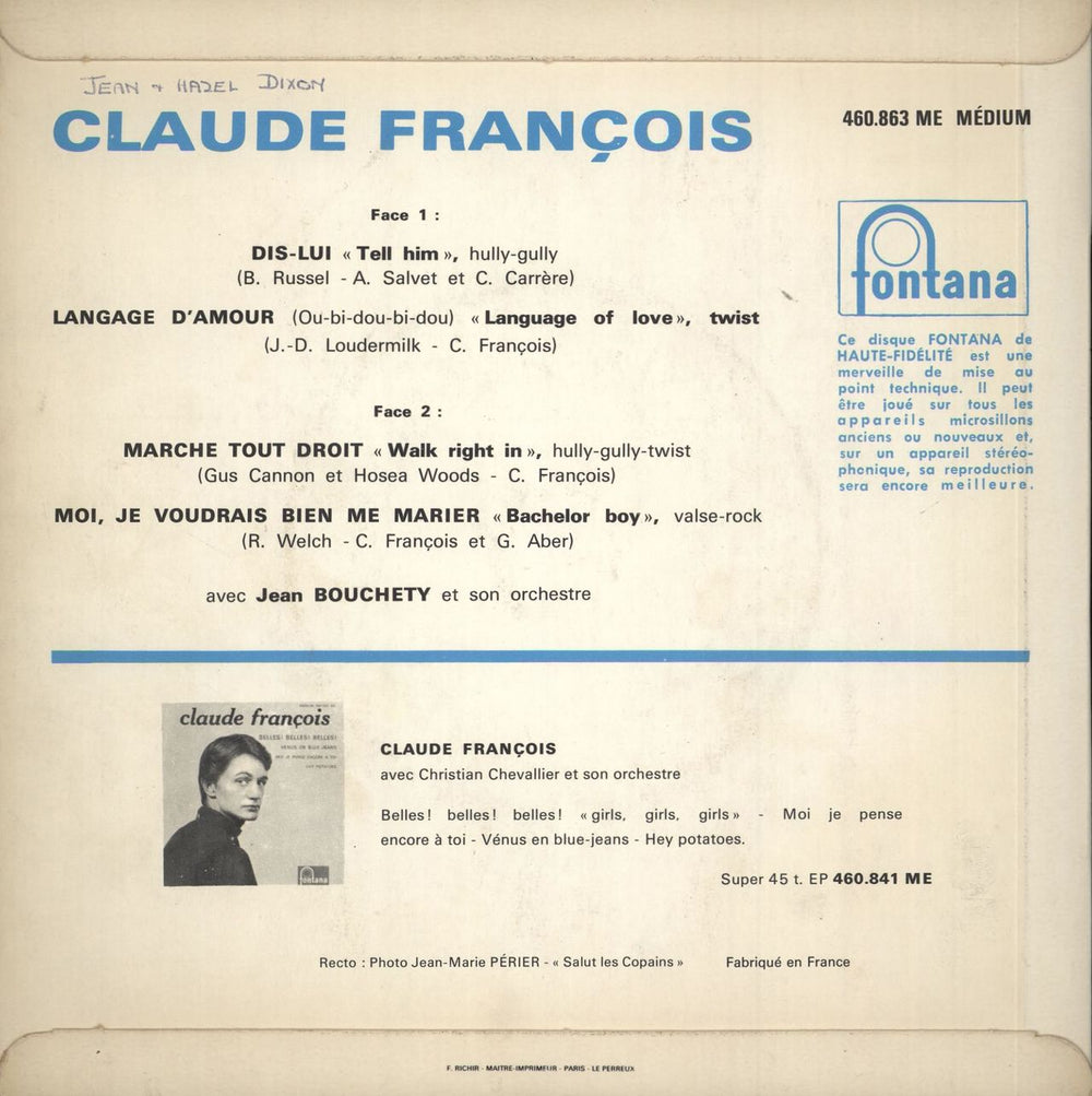 Claude François Dis-Lui EP - EX French 7" vinyl single (7 inch record / 45)