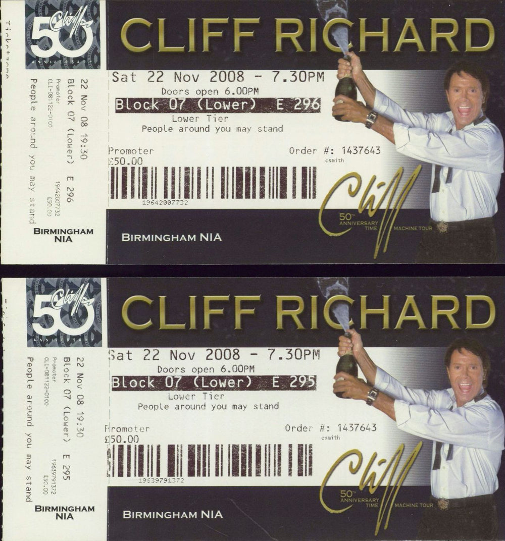 Cliff Richard 50th Anniversary Tour + Ticket Stub UK tour programme RICTRTH776532