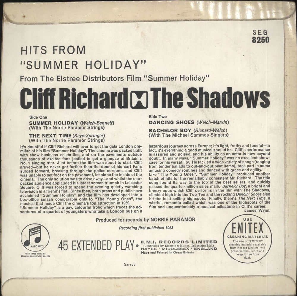 Cliff Richard Summer Holiday EP - EX UK 7" vinyl single (7 inch record / 45)