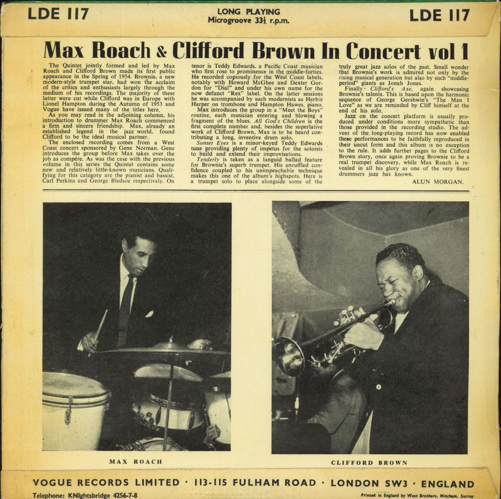 Clifford Brown & Max Roach In Concert Vol 1 UK 10" vinyl single (10 inch record)