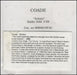 Coade Schizo UK Promo CD-R acetate CD ACETATE