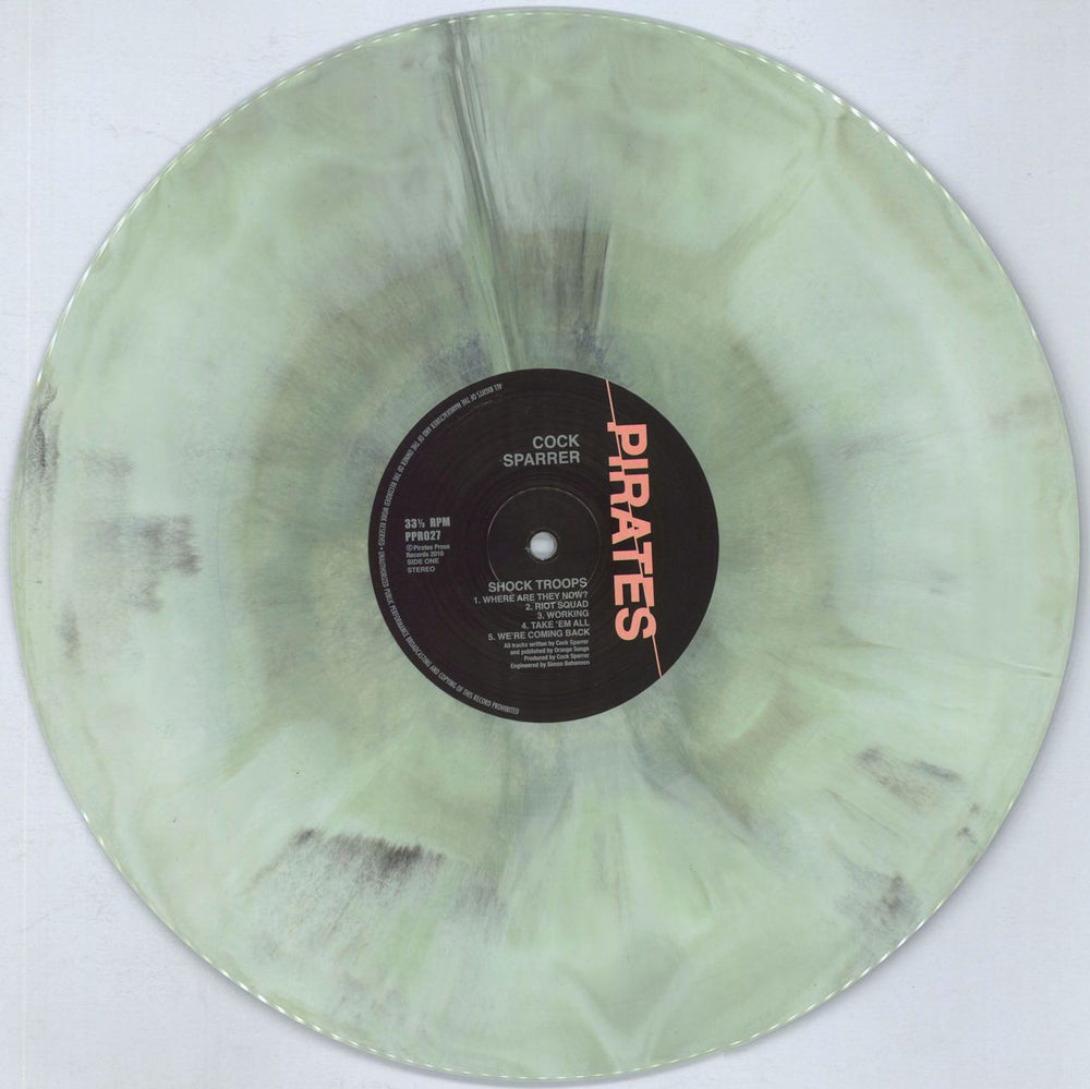 Cock Sparrer Shock Troops - White Black & Olive Green 'Galaxy' vinyl US vinyl LP album (LP record) I3CLPSH820056