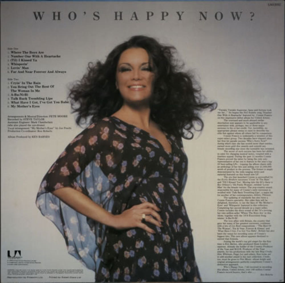 Connie Francis Who's Happy Now? UK vinyl LP album (LP record) CNFLPWH252086