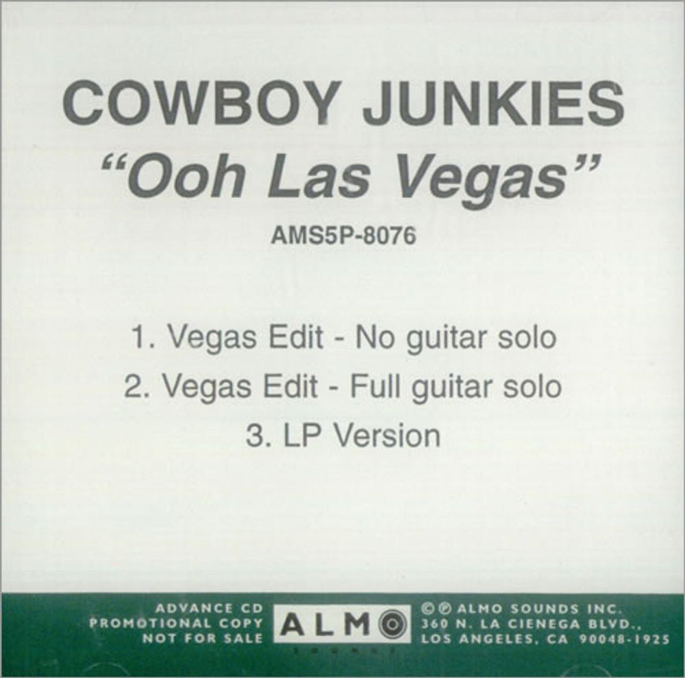 Cowboy Junkies Ooh Las Vegas US Promo CD single (CD5 / 5") AMS5P-8076