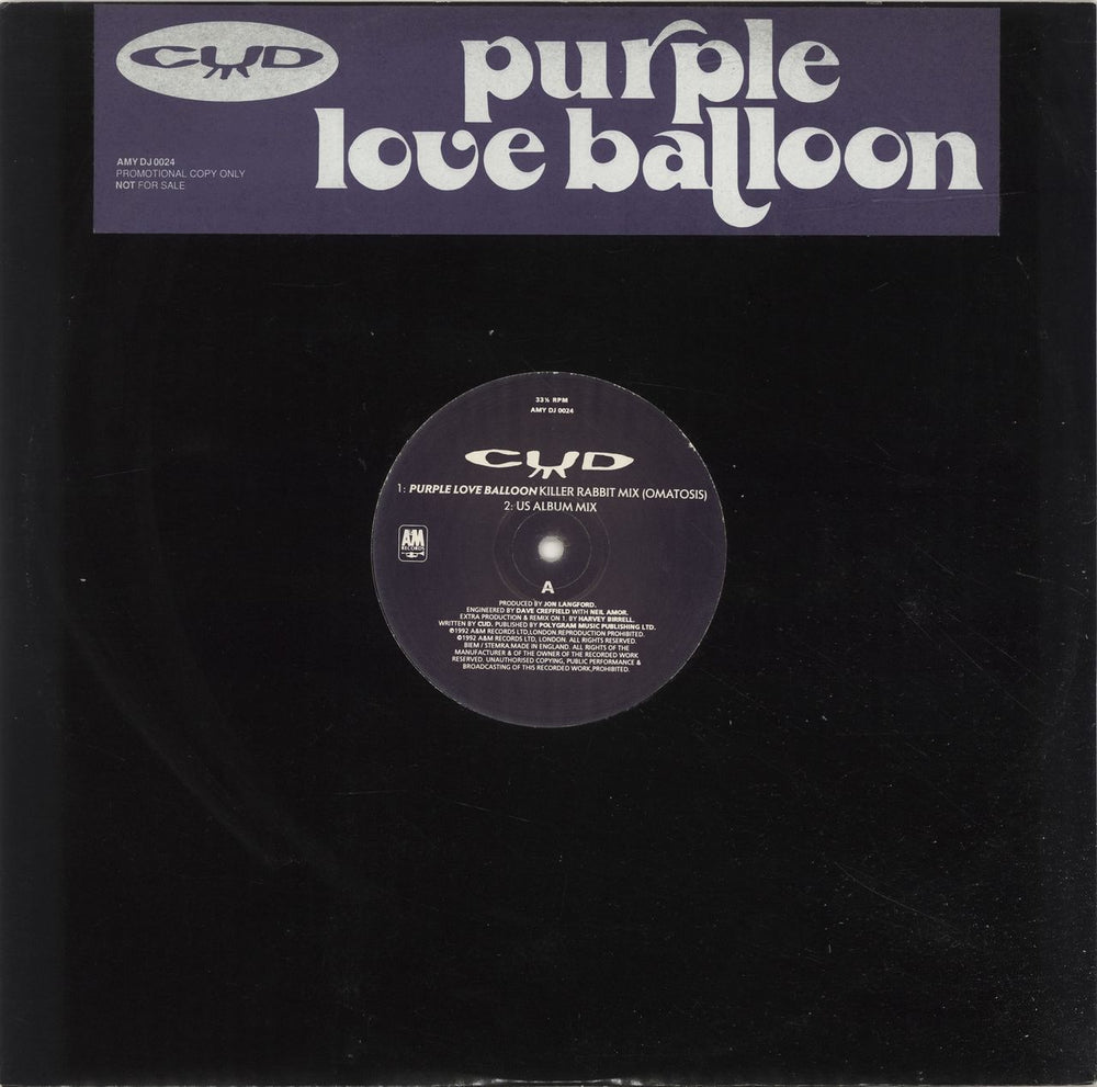 Cud Purple Love Balloon UK Promo 12" vinyl single (12 inch record / Maxi-single) AMYDJ0024