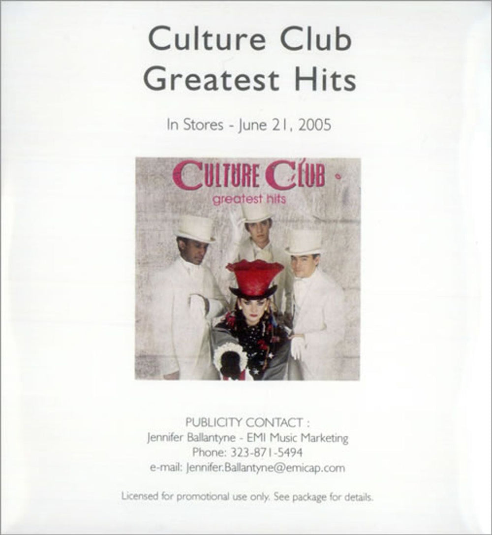 Culture Club Greatest Hits US Promo CD-R acetate CD-R ACETATE