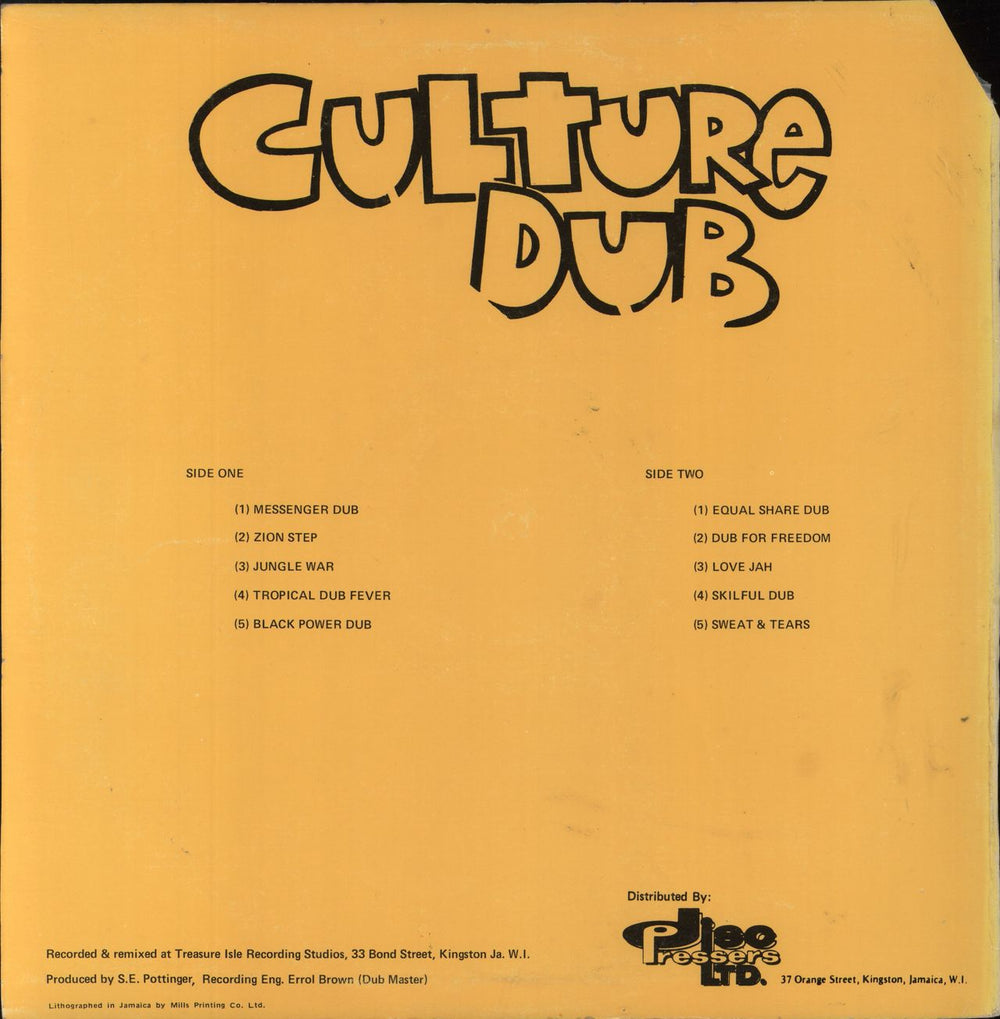 Culture Culture Dub Jamaican vinyl LP album (LP record)