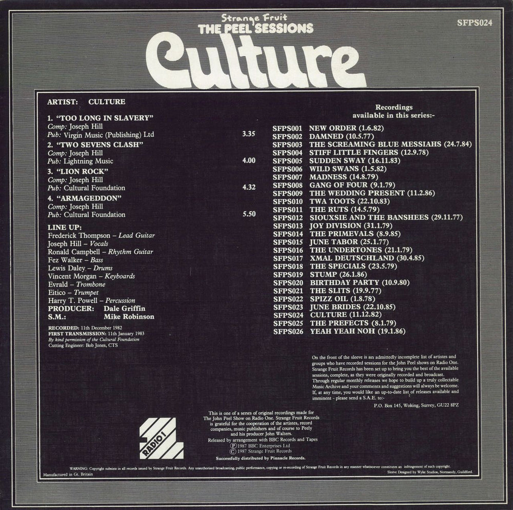 Culture The Peel Sessions UK 12" vinyl single (12 inch record / Maxi-single)