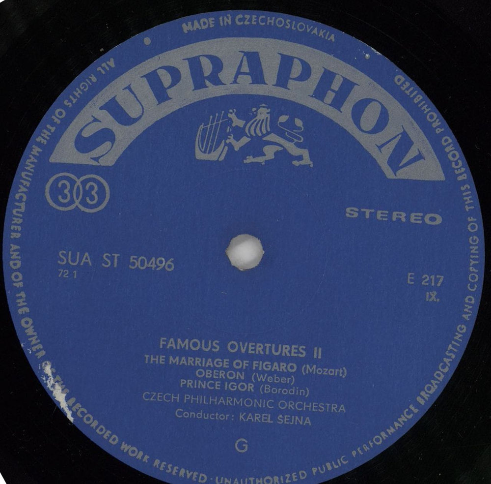 Czech Philharmonic Orchestra Famous Operatic Overtures Czech vinyl LP album (LP record) G89LPFA764088