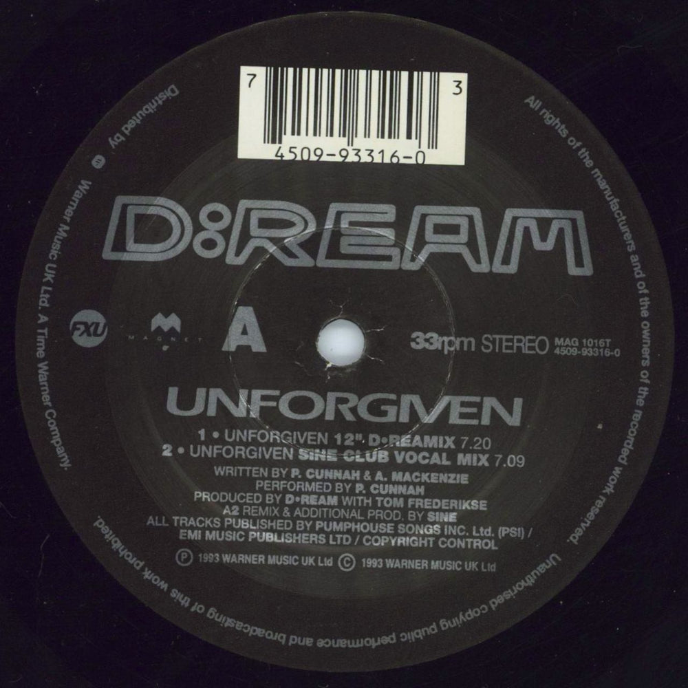 D:Ream Unforgiven - Promo Stickered UK Promo 12" vinyl single (12 inch record / Maxi-single) D-R12UN807650