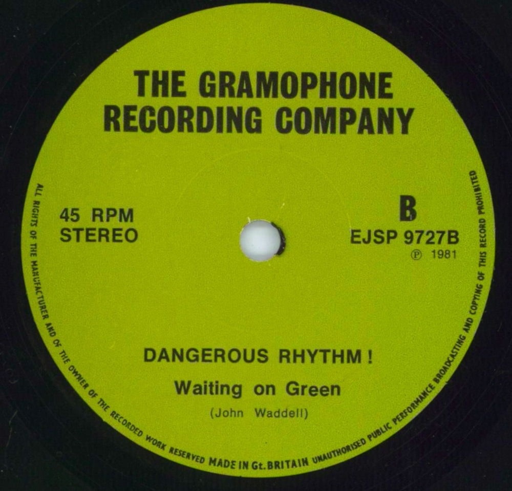 Dangerous Rhythm! Waiting on Green UK 7" vinyl single (7 inch record / 45) EJSP9727