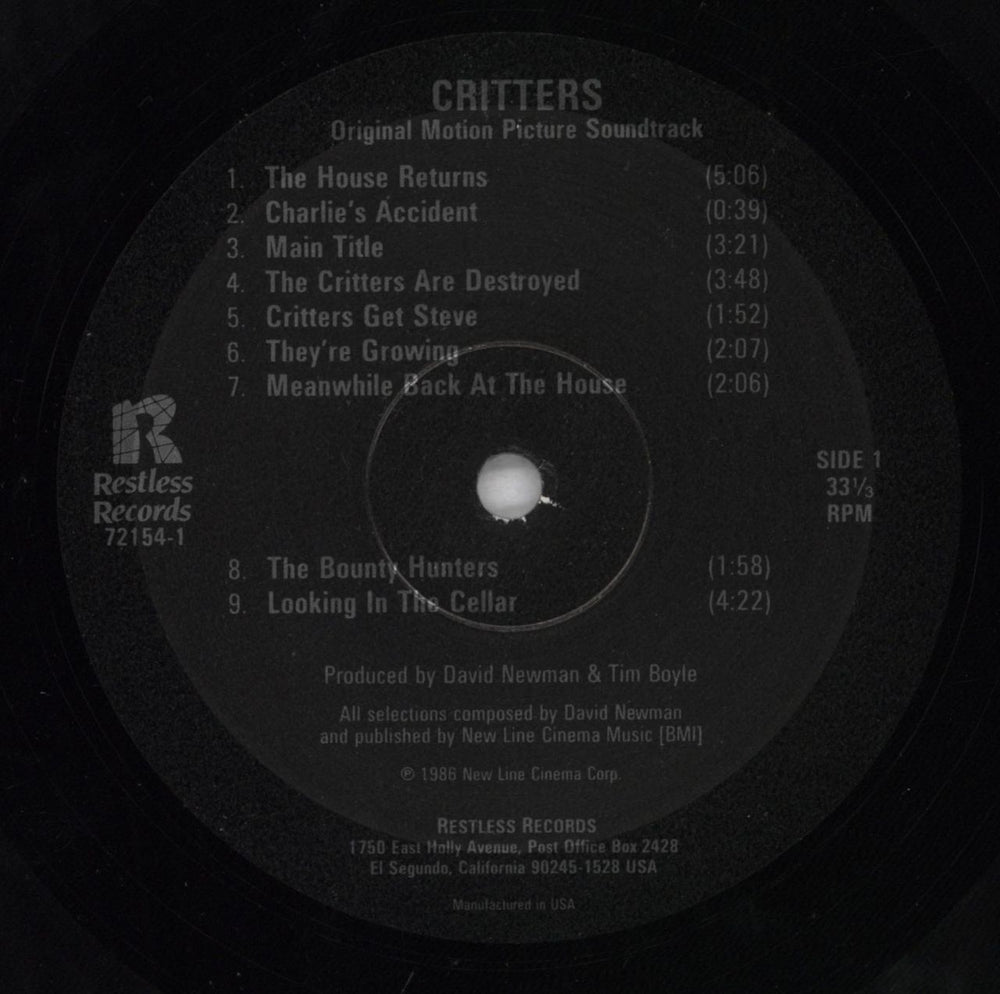 Dave Newman Critters [Original Motion Picture Soundtrack] US vinyl LP album (LP record) G-1LPCR826056