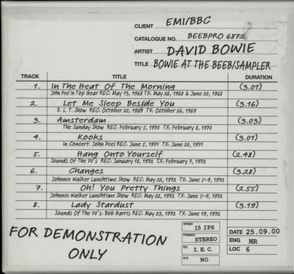 David Bowie Bowie At The Beeb - Sampler / Box UK Promo CD album (CDLP) BEEBPRO6872