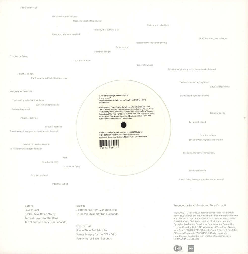 David Bowie Love Is Lost - White Vinyl UK 12" vinyl single (12 inch record / Maxi-single) 888430165618