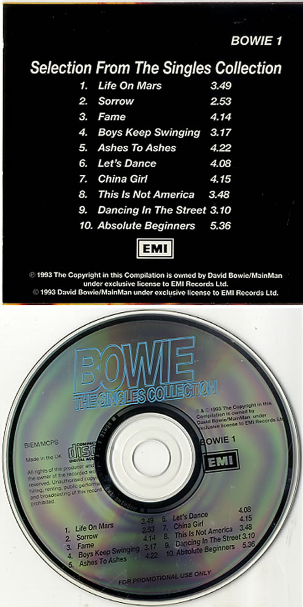 David Bowie Selections From The Singles Collection UK Promo CD album (CDLP) BOWCDSE24216