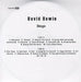 David Bowie Stage UK Promo CD-R acetate DOUBLE CD-R
