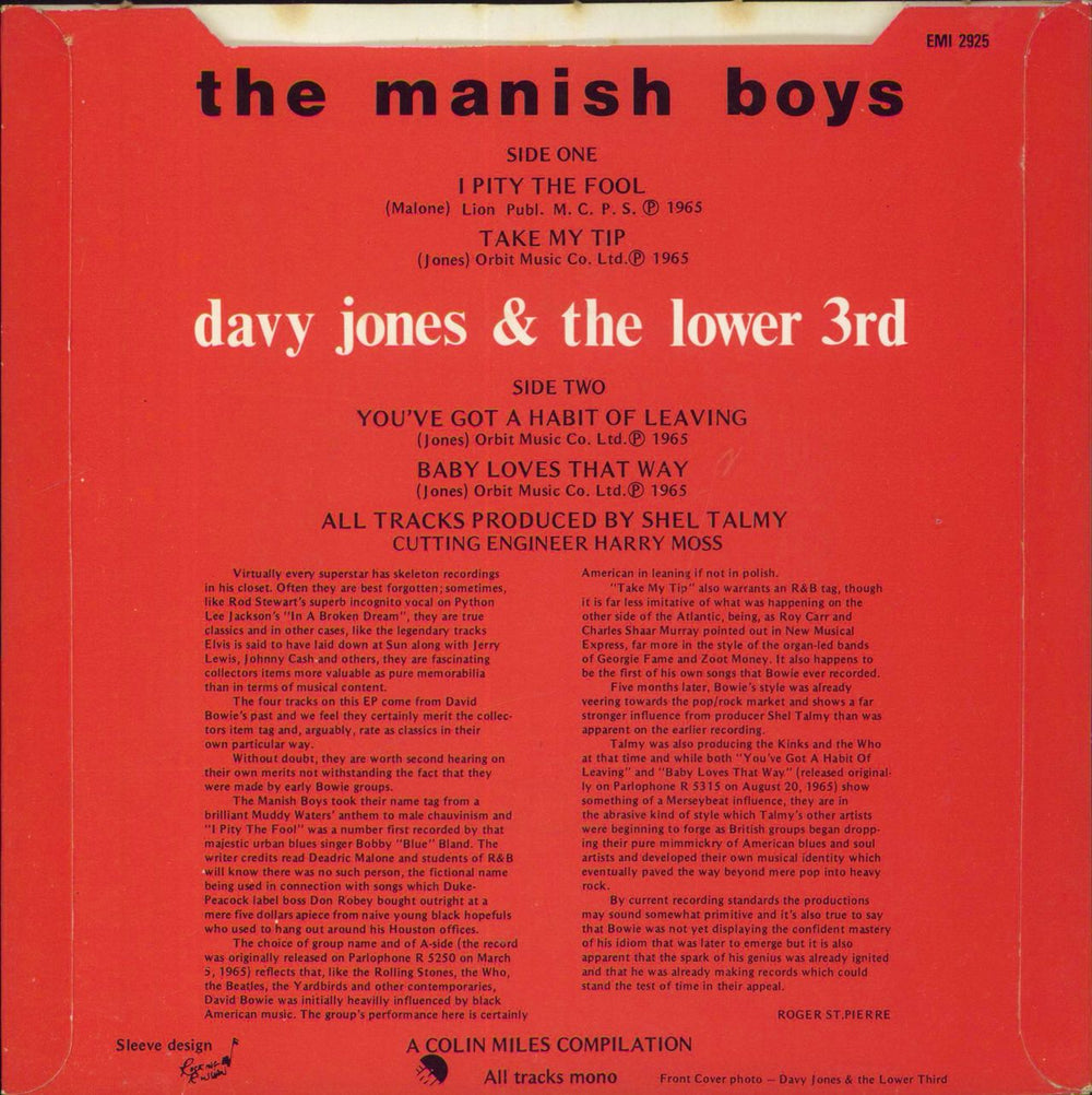 David Bowie The Manish Boys / Davy Jones And The Lower Third EP UK 7" vinyl single (7 inch record / 45)