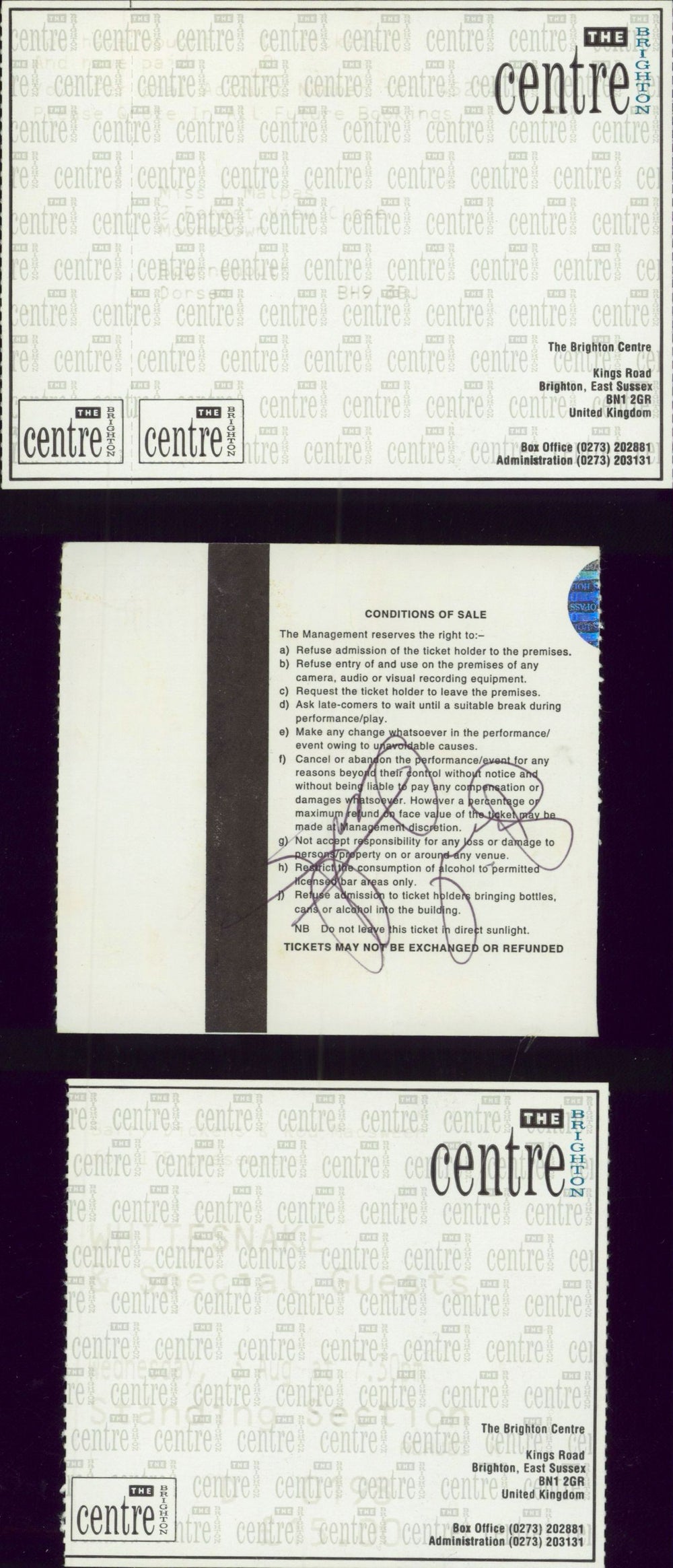 David Coverdale Brighton Centre - Autographed UK concert ticket SIGNED TICKET