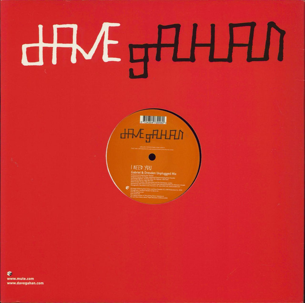 David Gahan I Need You UK 12" vinyl single (12 inch record / Maxi-single) 12MUTE301