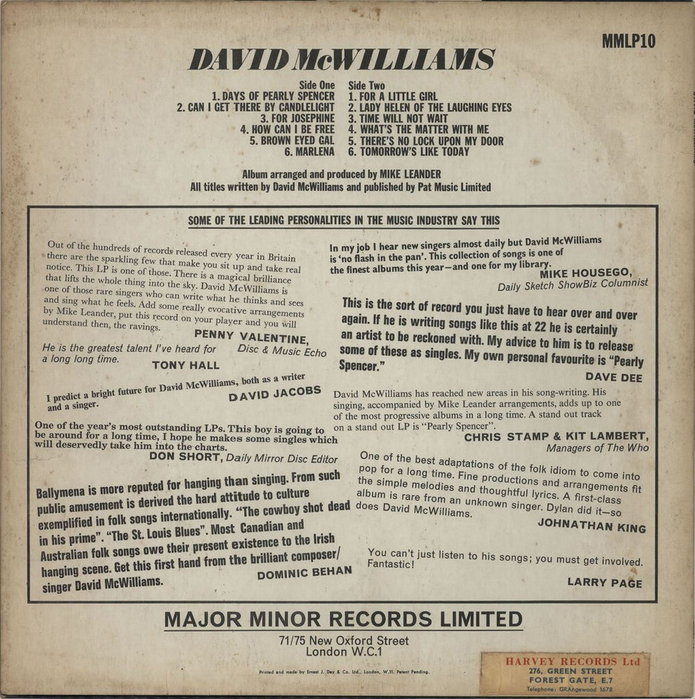 David McWilliams David McWilliams Vol. 2 - EX UK vinyl LP album (LP record) VMCLPDA569419