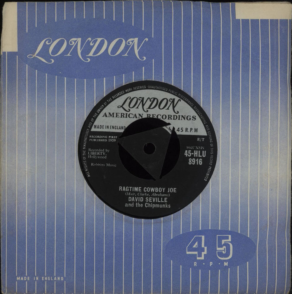 David Seville & The Chipmunks Ragtime Cowboy Joe - 1st UK 7" vinyl single (7 inch record / 45) 45-HLU8916