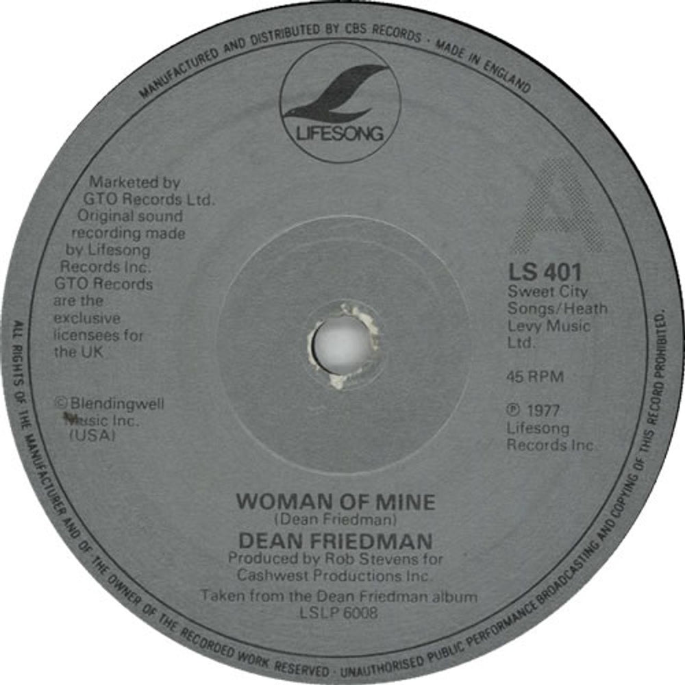 Dean Friedman Woman Of Mine UK 7" vinyl single (7 inch record / 45) LS401