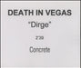 Death In Vegas Dirge UK Promo CD-R acetate CD ACETATE