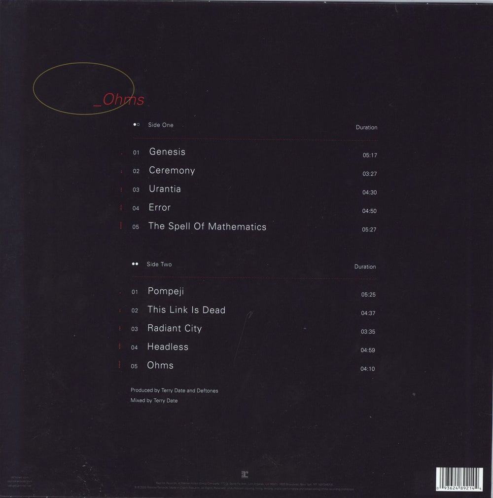 Deftones Ohms UK vinyl LP album (LP record) 093624892144