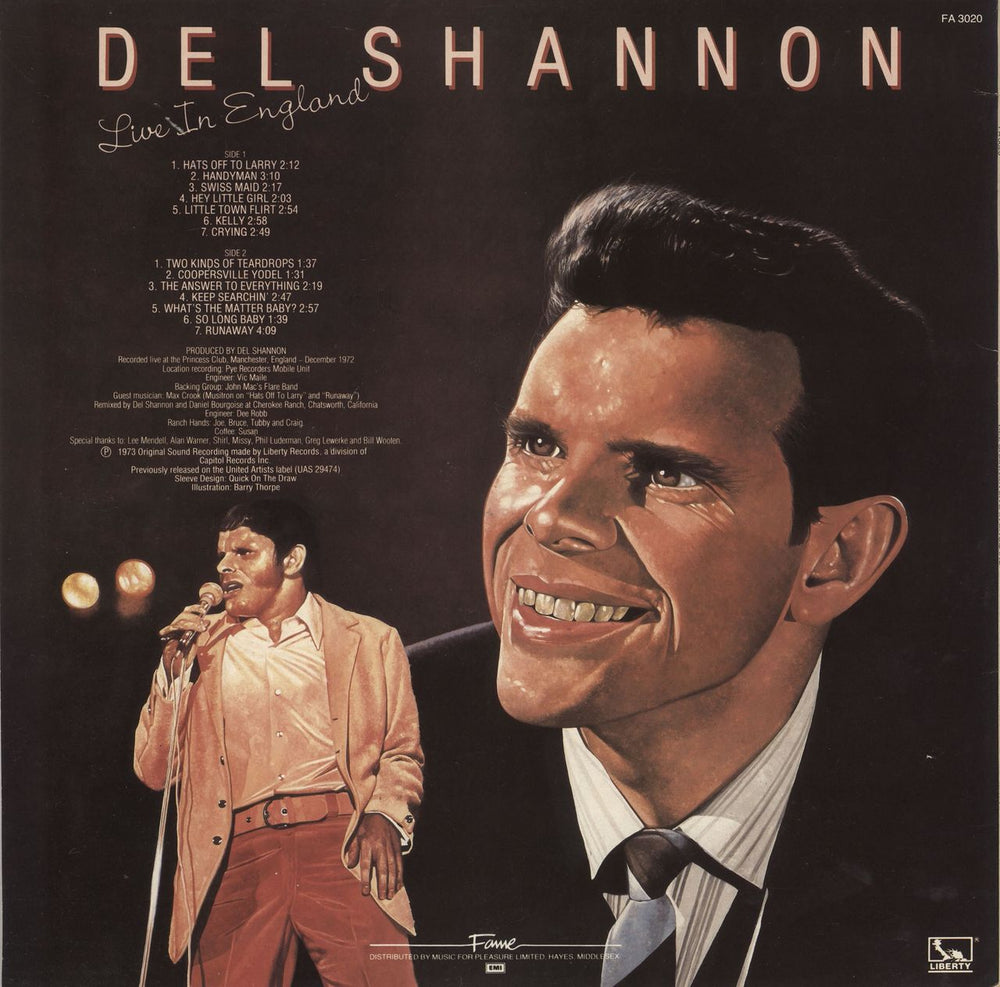 Del Shannon Live In England UK vinyl LP album (LP record)