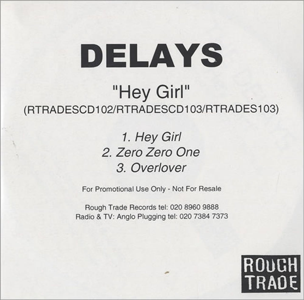 Delays Hey Girl UK Promo CD-R acetate CD-R ACETATE