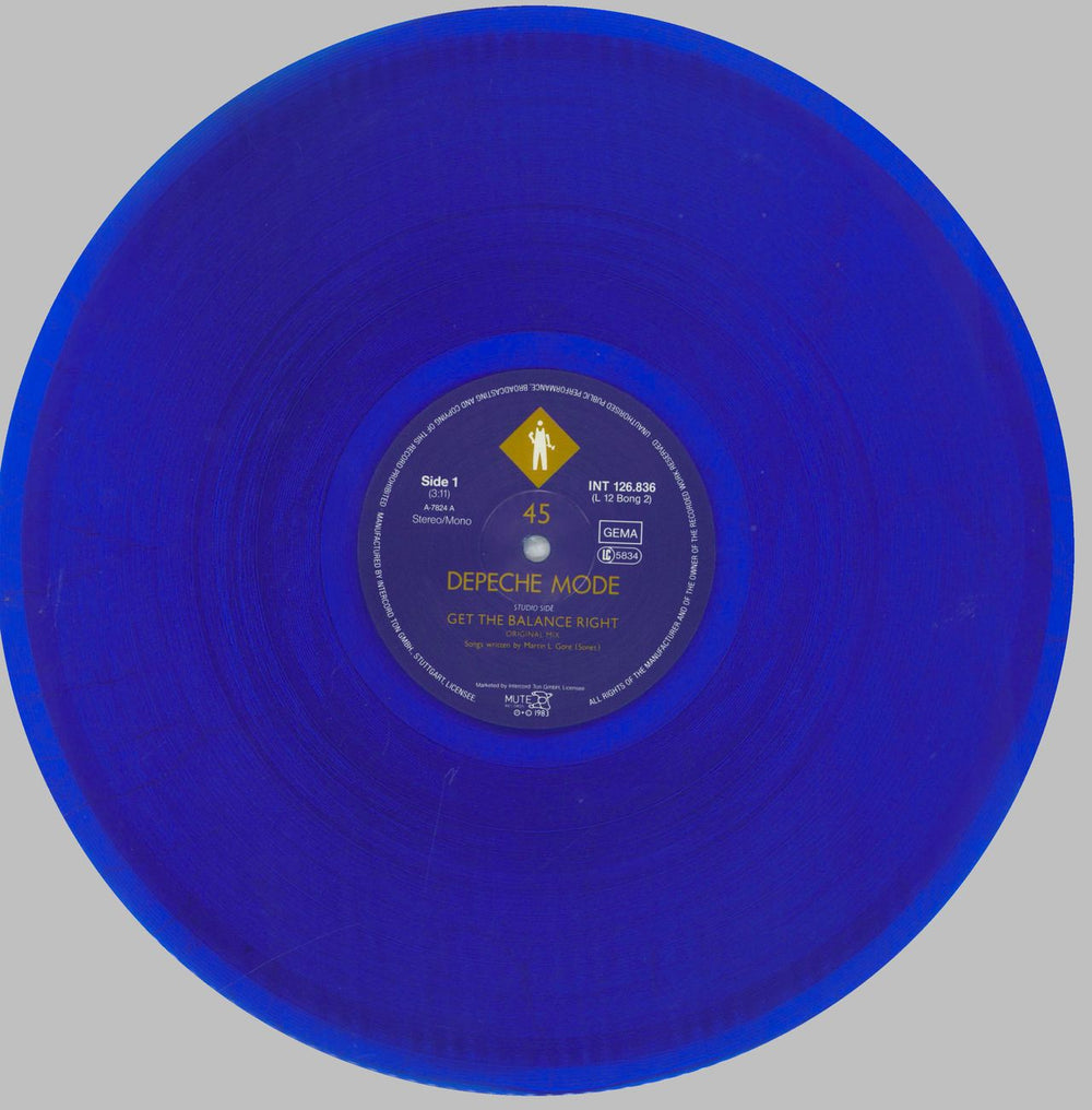 Depeche Mode Get The Balance Right - Blue Vinyl - Stickered German 12" vinyl single (12 inch record / Maxi-single) DEP12GE15900