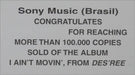 Des'ree I'm Not Movin' Brazilian in-house award disc DSRAIIM489895
