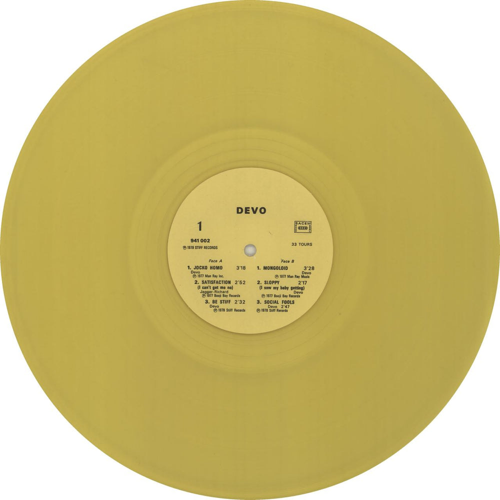 Devo B Stiff - Yellow vinyl French 12" vinyl single (12 inch record / Maxi-single) DVO12BS444610