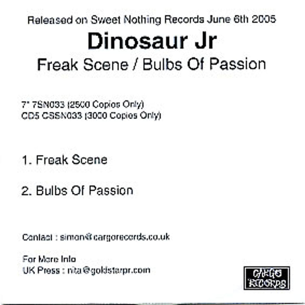 Dinosaur Jr Freak Scene/Bulbs Of Passion UK CD-R acetate CD-R ACETATE