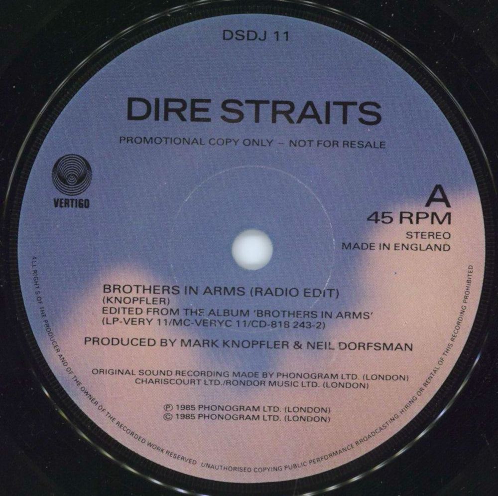 Dire Straits Brothers In Arms UK Promo 7" vinyl single (7 inch record / 45) DIR07BR11995