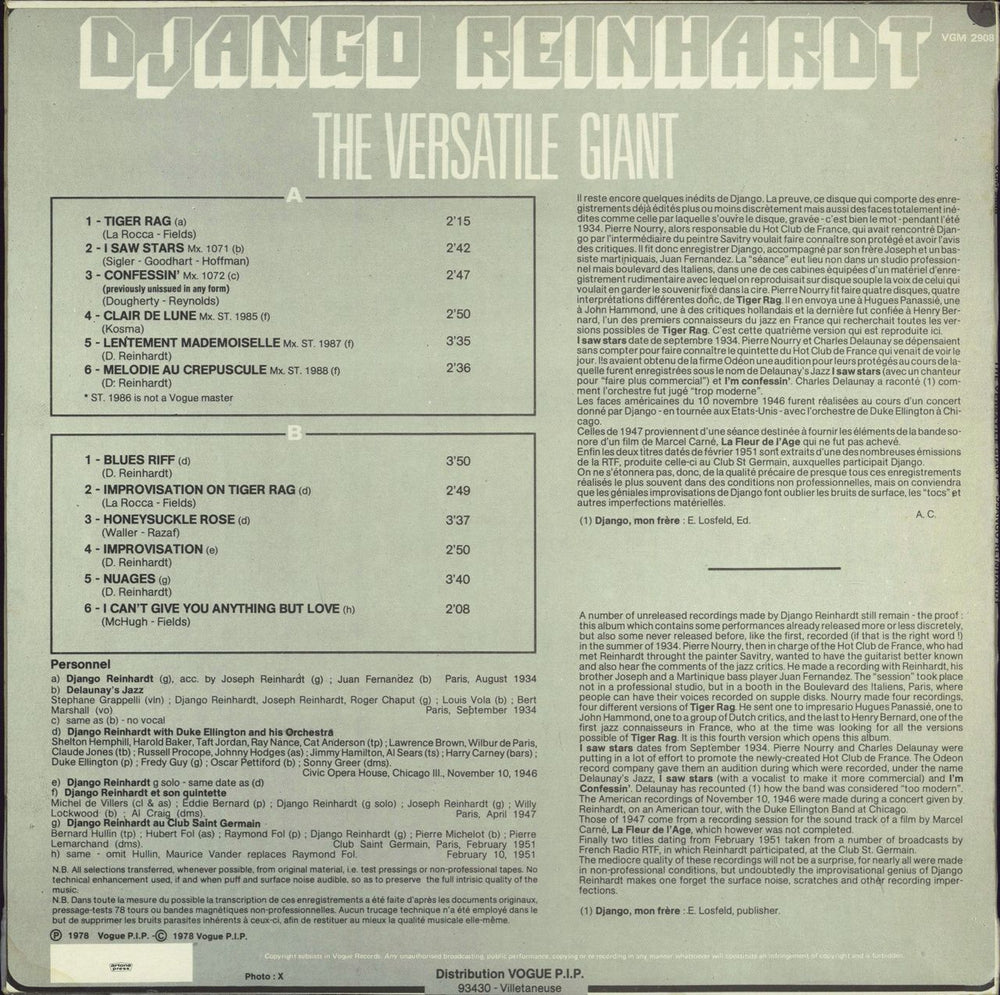 Django Reinhardt The Versatile Giant South African vinyl LP album (LP record)