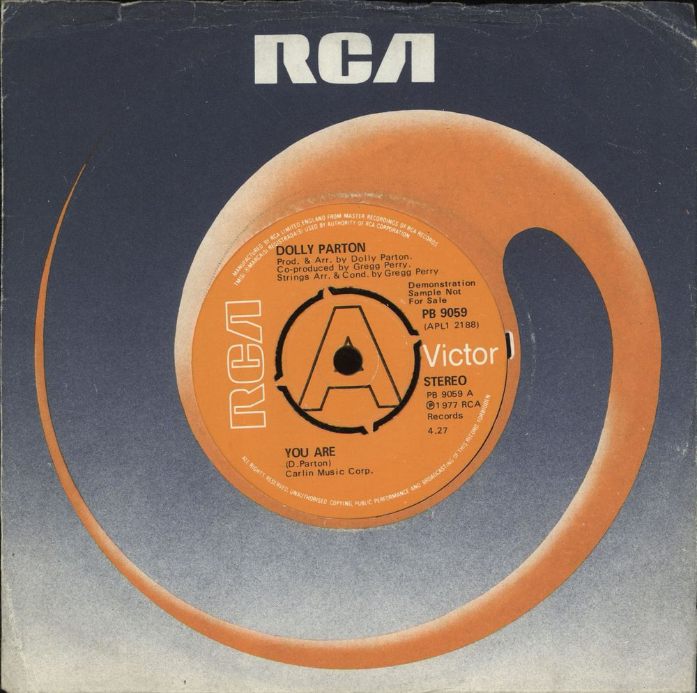 Dolly Parton You Are - 'A' Label UK Promo 7" vinyl single (7 inch record / 45) PB9059