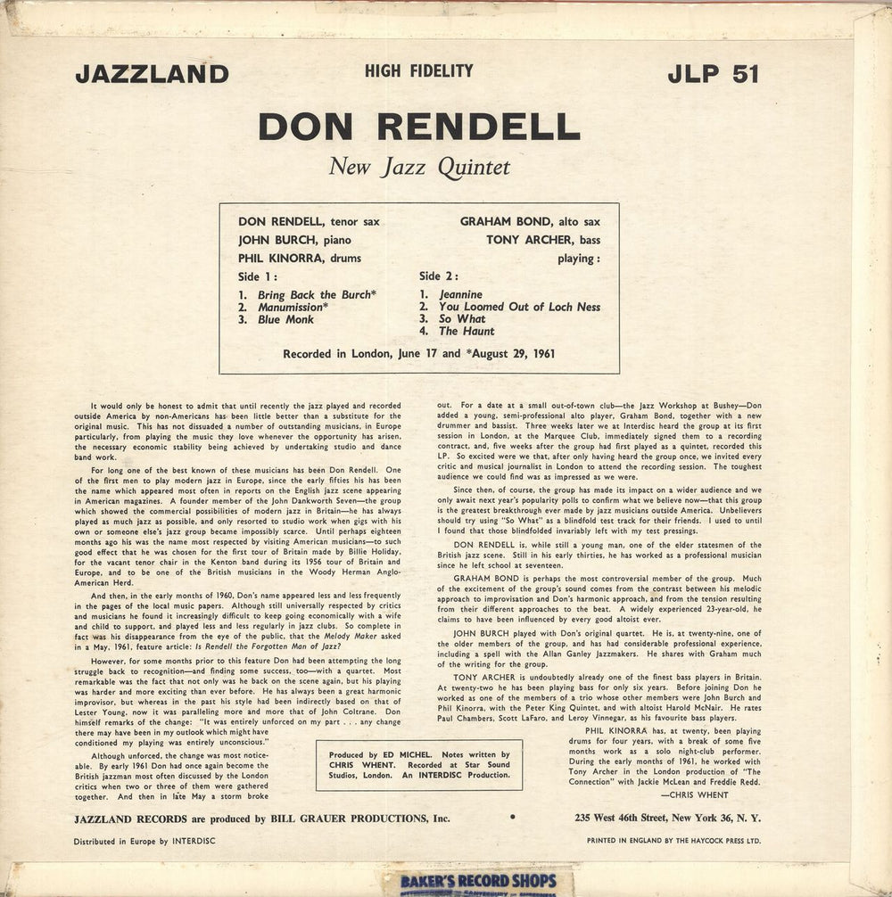 Don Rendell Roarin' - White Label UK vinyl LP album (LP record)