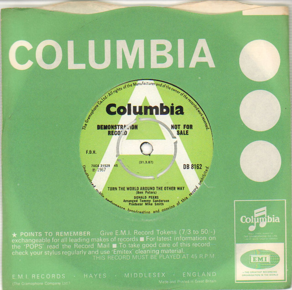 Donald Peers Turn The World Around The Other Way - A-label UK Promo 7" vinyl single (7 inch record / 45) DB8162