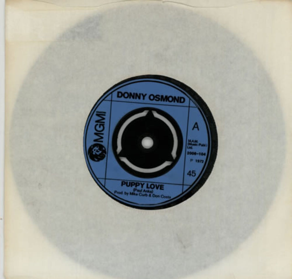 Donny Osmond Puppy Love - Injection + 3 Prong UK 7" vinyl single (7 inch record / 45) 2006104