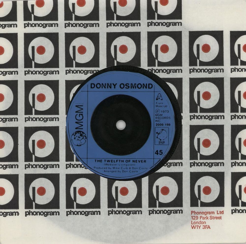 Donny Osmond The Twelfth Of Never UK 7" vinyl single (7 inch record / 45) 2006199