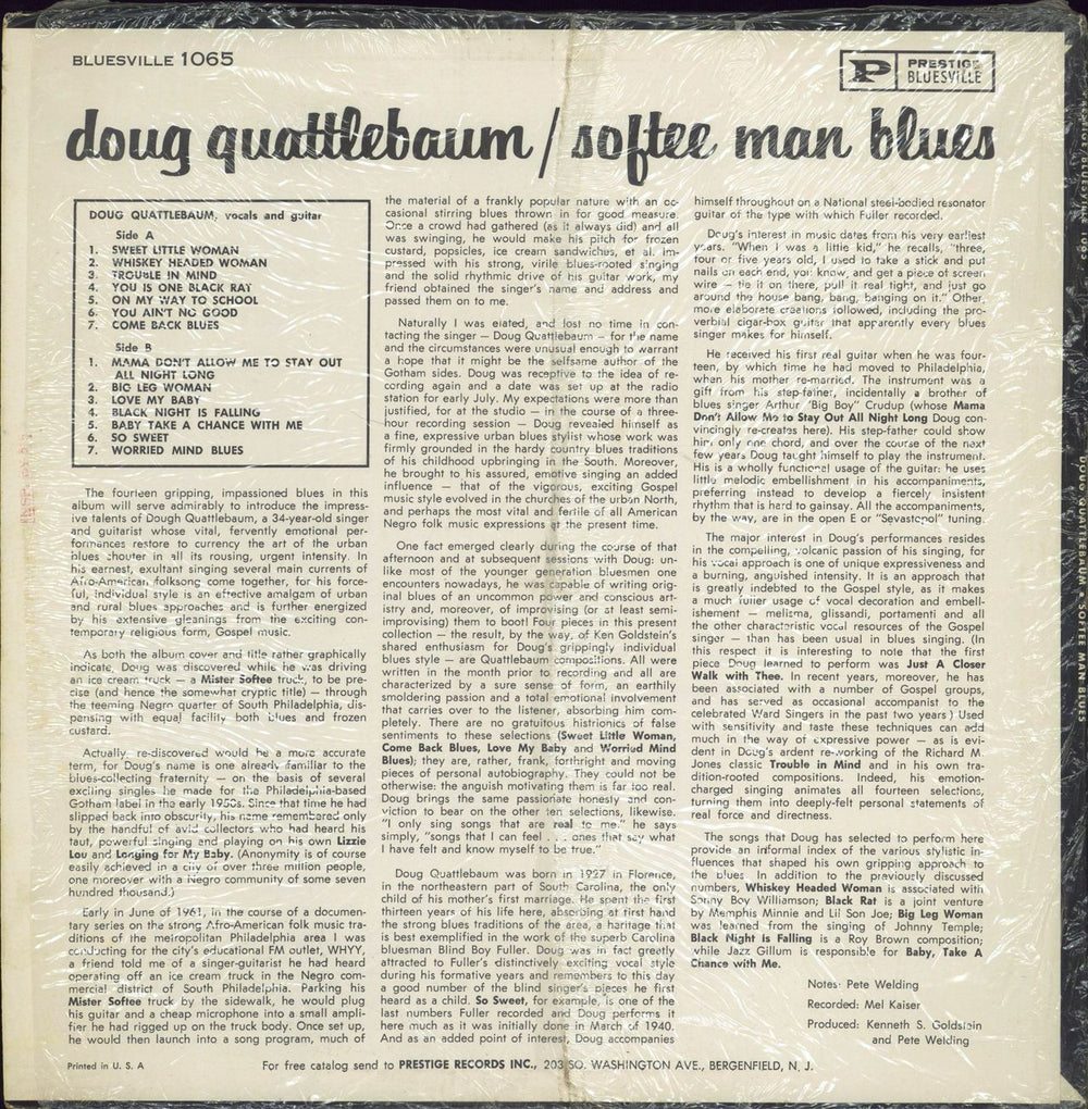 Doug Quattlebaum Softee Man Blues US vinyl LP album (LP record)