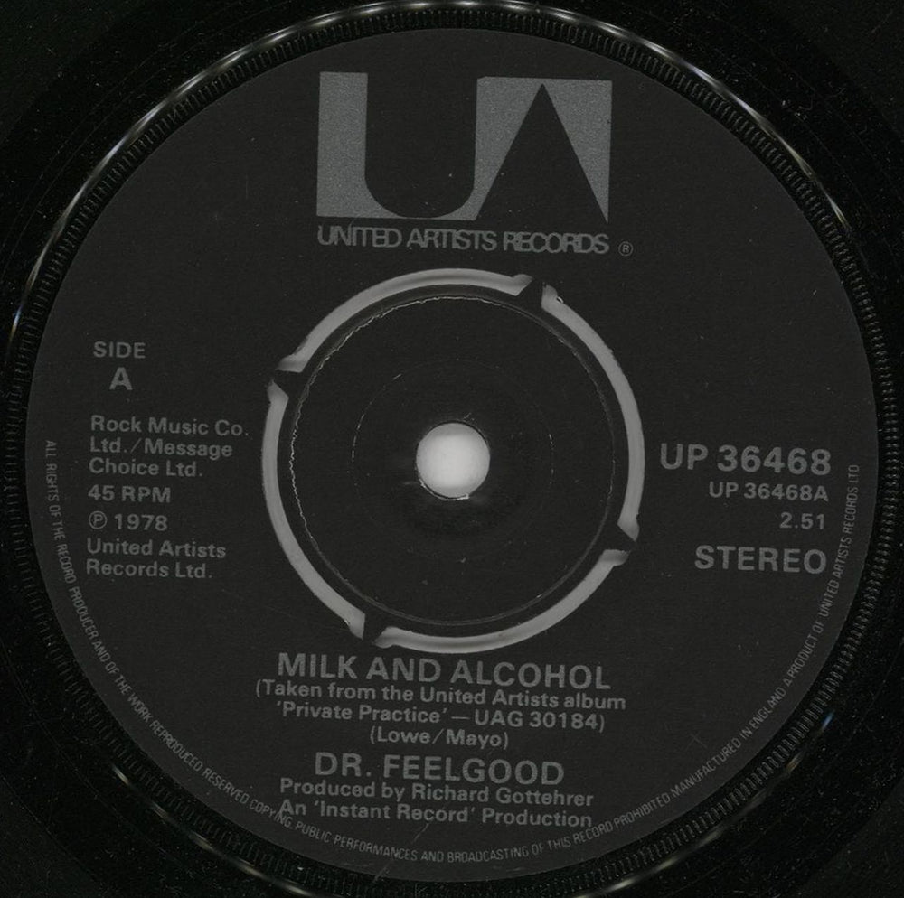 Dr Feelgood Milk And Alcohol UK 7" vinyl single (7 inch record / 45) UP36468