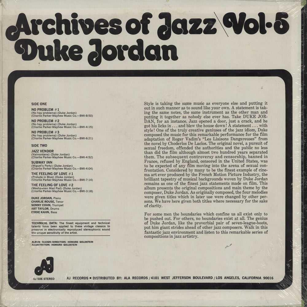 Duke Jordan Archives Of Jazz Vol.5 US vinyl LP album (LP record)